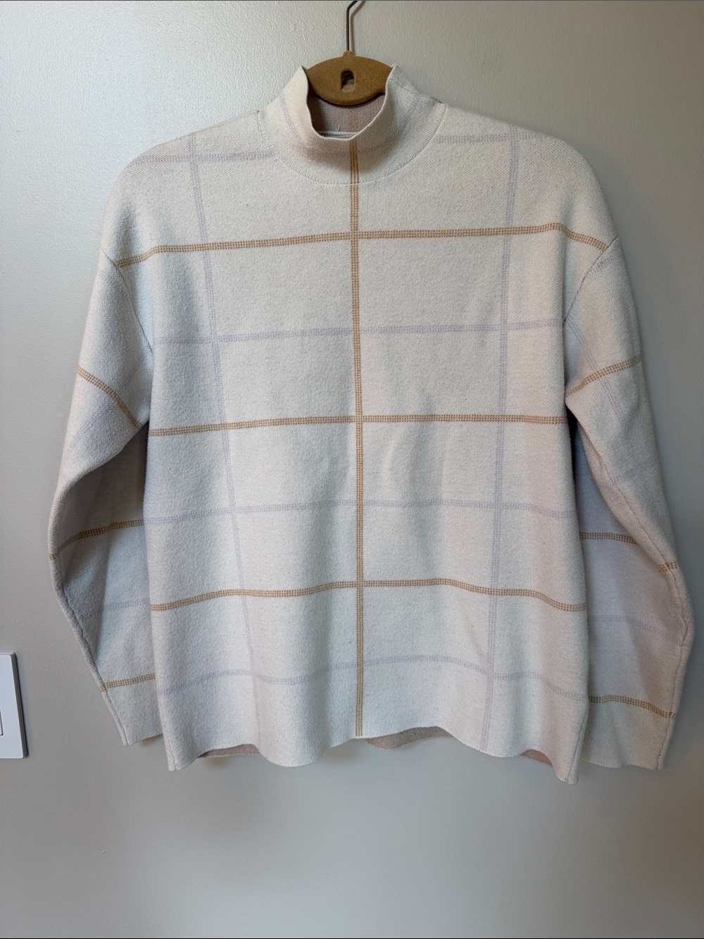 Anthropolgie Cream Windowpane Mock Neck Sweater